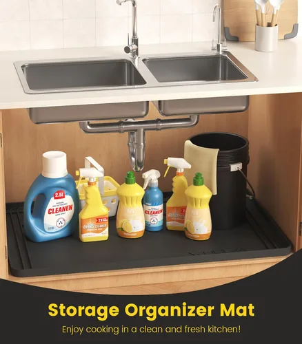 Vista 2 de Wohbay Tapetes para debajo del fregadero de cocina, impermeables, cortados para adaptarse a la bandeja de goteo debajo del fregadero para gabinetes