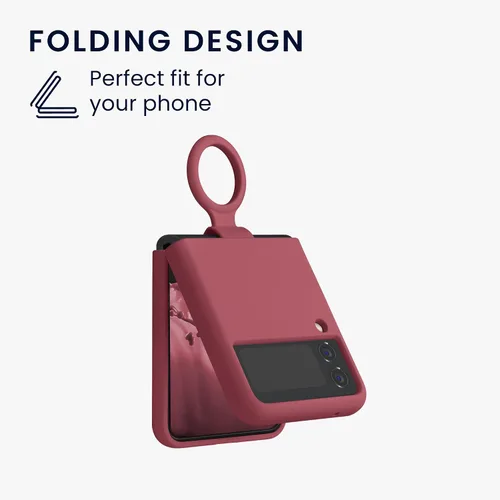 Vista 2 de kwmobile Funda compatible con Samsung Galaxy Z Flip4 - Funda suave con acabado de silicona y bucle de anillo de dedo - Rosa oscuro