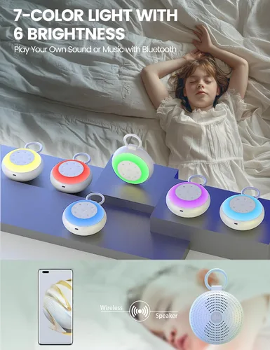 Vista 6 de Vaydeer SA18 - Máquina de ruido blanco con grabación, máquina de sonido portátil y altavoz Bluetooth para bebés adultos, 24 sonidos relajantes, luz