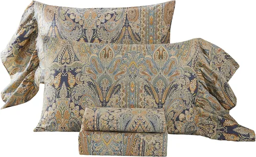Vista 19 de ABREEZE Juego de sábanas con estampado floral beige, juego de ropa de cama bohemio, juego de ropa de cama de lujo de 4 piezas, medallón de damasco