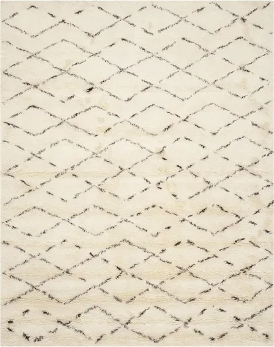 Vista 2 de SAFAVIEH Casablanca Collection - Alfombra de área de 9 x 12 pies, marfil y marrón, hecha a mano de lana marroquí boho neozelandesa, 1 pulgada