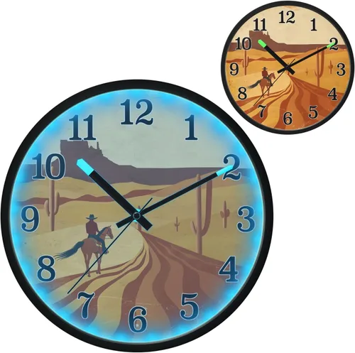 Vista 2 de Battery Operated Silent Non-Ticking Clock Luminous Voice-Activated Modern Clocks Desert Men Horse Retro 12 Inch for Kitchen,Bathroom Home Office