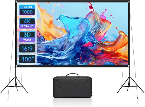 Vista 10 de Pantalla de proyector con soporte, pantalla de proyector portátil de 80 pulgadas para exteriores e interiores, pantalla de proyección ALR de 1.5