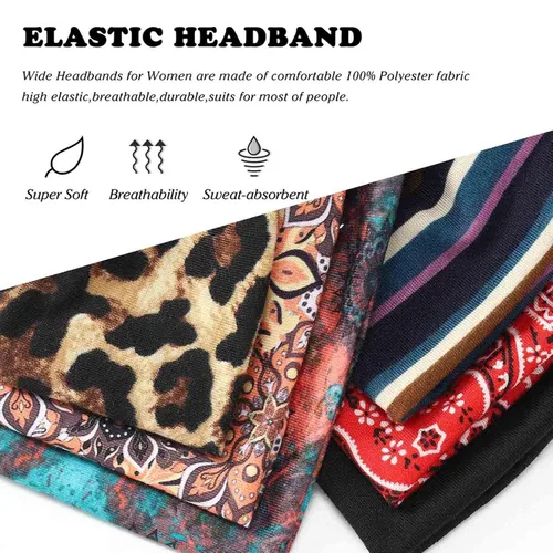 Vista 7 de Olbye Diademas bohemias para mujer, diademas anchas anudadas, bandas elásticas para la cabeza, turbante antideslizante, diadema floral, diadema