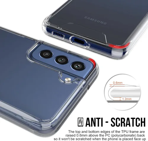 Vista 4 de KIOMY Funda transparente para Samasung Galaxy S21 FE 5G, diseño híbrido delgado, parte trasera de policarbonato duro + bisel elevado de TPU flexible
