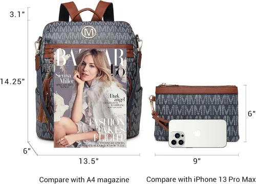 Vista 28 de MKP COLLECTION Mochila de moda para mujer, bolsa convertible grande para mujer, mochila de viaje, bolsa de hombro, juego de 2 piezas con borla, Beige