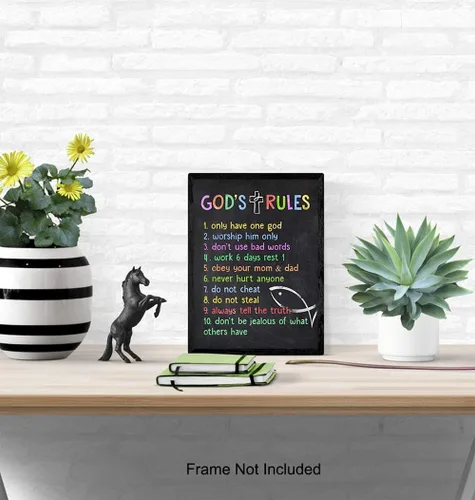 Vista 4 de Decoración de pared de los Diez Mandamientos para niños, niñas, habitación de niños pequeños o guardería, arte de pared con versículos religiosos