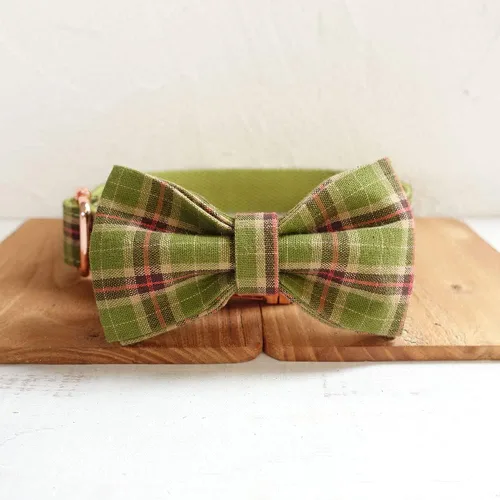 Vista 8 de PETDURO Collar de Perro a Cuadros Personalizado Verde Manzana - Nombre y Número de Teléfono Grabados en Hebilla de Metal Oro Rosa - Personalizado