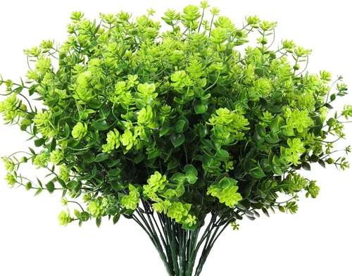 Vista 40 de RECUTMS - Flores artificiales, 12 plantas sintéticas para exteriores, resisten rayos ultravioleta, arbustos para interiores y exteriores, maceta