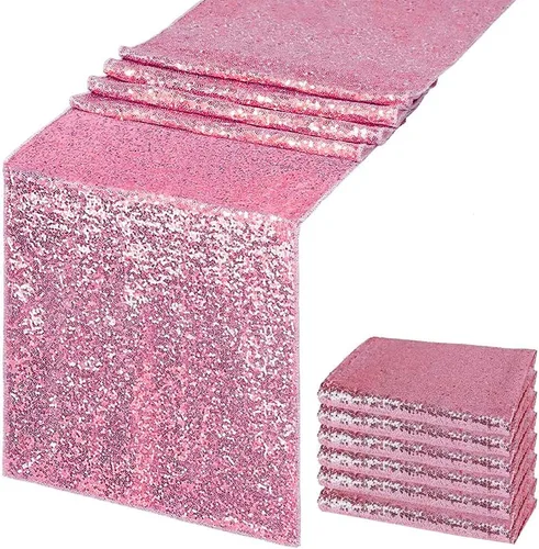 Vista 10 de Camino de mesa de lentejuelas negras de 12 x 72 pulgadas, paquete de 6 caminos de mesa con purpurina para decoración de fiestas, baby shower