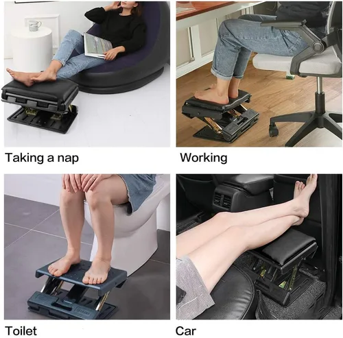 Vista 6 de Reposapiés ajustable con almohadilla extraíble suave para pies de carga máxima de 140 libras con 4 niveles de altura y ajuste de ángulo, reposapiés
