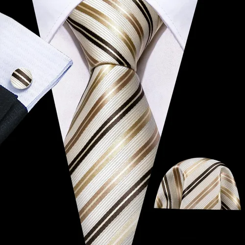 Vista 59 de Barry.Wang Juego de corbatas para hombre, corbata de seda a rayas, tejido a cuadros, gemelos formales, negocios, boda