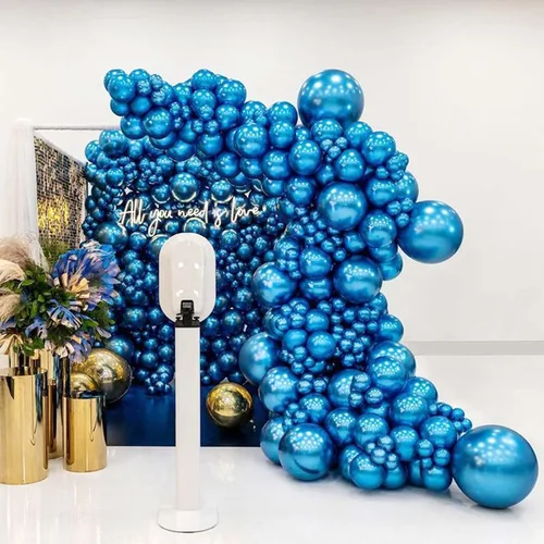 Vista 7 de Globos azules en diferentes tamaños 5 10 12 18 pulgadas - 134 piezas Globos azules metálicos cromados para arco de guirnalda, baby shower