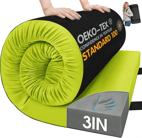 Vista 13 de CYMULA Almohadilla de Colchón de Espuma Viscoelástica para Acampar, Almohadilla para Dormir de 3 Pulgadas para Acampar, Base Antideslizante Inferior