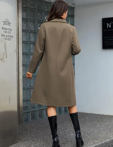 Vista 4 de Tanming Abrigo de mezcla de lana, con solapa de muesca, para mujer, doble línea de botones y largo hasta la rodilla