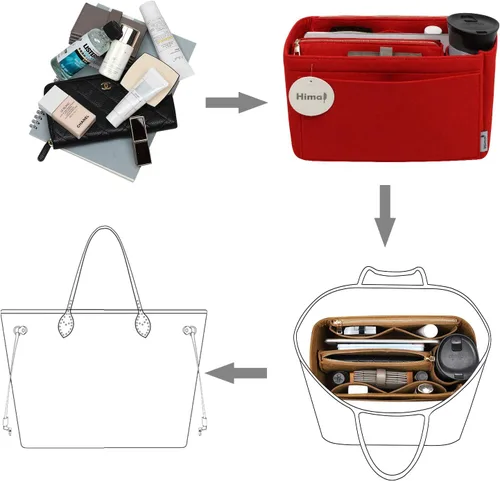 Vista 5 de Organizador de bolso, organizador de bolso, organizador de bolsa, perfecto para Speedy Neverfull y más, 5 tamaños (M, rojo)