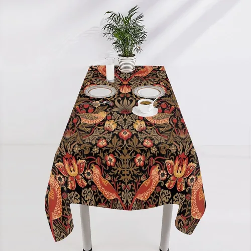 Vista 242 de Mantel Floral Retro de Pájaros, Diseño Original Bohemio William Morris Estampado Cubierta de Mesa para Hogar Picnic Fiesta Comedor Cocina William