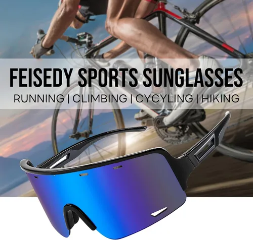 Vista 5 de FEISEDY Gafas de sol deportivas para ciclismo, gafas de béisbol para jóvenes, adolescentes, protección UV400 B2974 Negro-Azul
