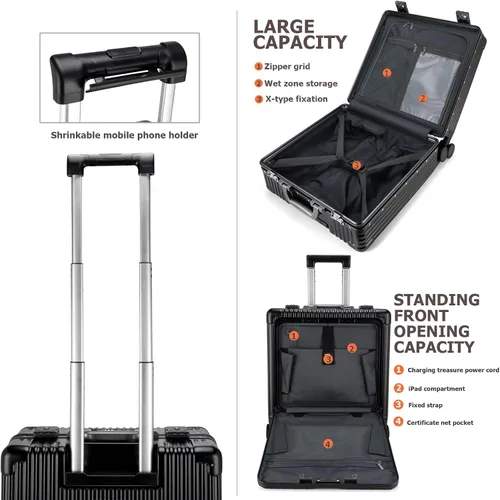 Vista 6 de feilario Equipaje rígido con ruedas giratorias expandibles, maleta de mano con cerradura TSA incorporada, con puerto USB, portavasos y soporte