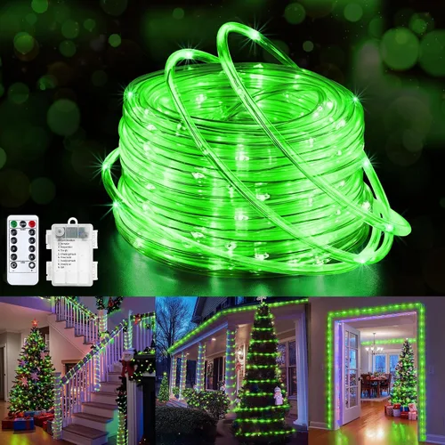 Vista 17 de Jnaurb Paquete de 2 luces de cuerda a pilas para exteriores, total de 66 pies, 200 LED, 8 modos, funciona con pilas, luces de hadas de Navidad