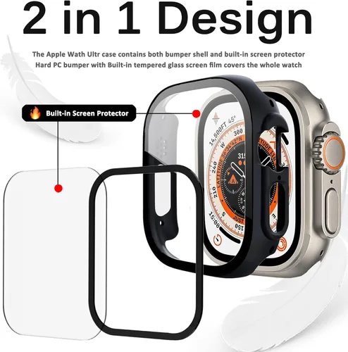 Vista 3 de Miimall Funda compatible con Apple Watch Ultra de 1.929 in con protector de pantalla de vidrio templado, funda protectora de policarbonato