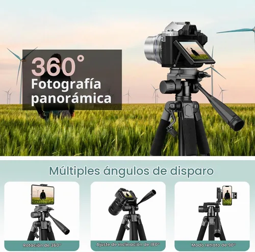 Vista 6 de Soporte de trípode para cámara, trípode de teléfono de 68 pulgadas para tableta con control remoto y soporte, trípode de viaje ligero y compacto