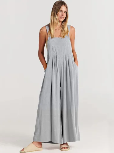 Vista 2 de ANRABESS Overol casual para mujer, holgado, sin mangas, tirantes ajustables, pechera, pierna ancha, con bolsillos