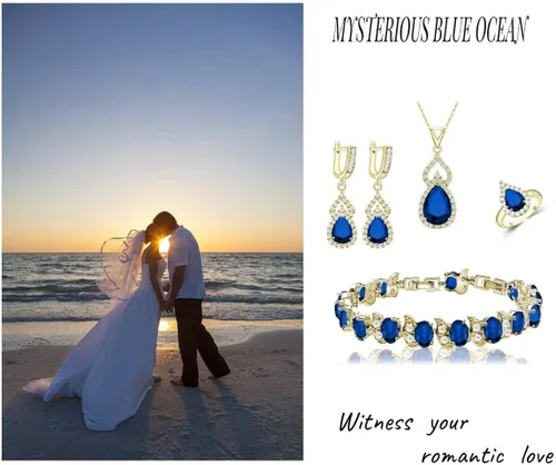 Vista 3 de LMXXVJ Juego de joyas para mujer, collar chapado en platino, anillo abierto, aretes, pulsera, para cumpleaños, aniversario, día de la madre, regalos