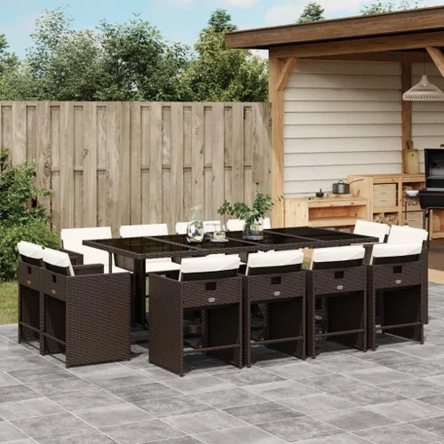 Vista 13 de 9-Piece Patio Dining Set with Cushions Beige Poly Rattan Outdoor Furniture for Garden Backyard Balcony – Foldable Chairs Space Saving Design