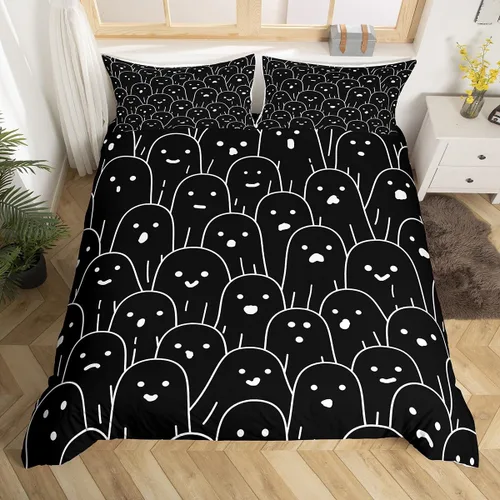 Vista 35 de Funda de edredón con diseño de murciélago, juego de ropa de cama de murciélago negro y naranja, funda de edredón temática de Halloween