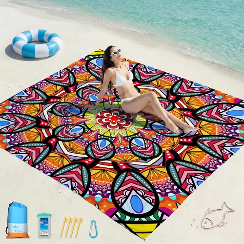 Vista 21 de Famstar Manta de playa de gran tamaño extra grande 78 x 81 pulgadas/10 x 9 pies, manta de playa impermeable a prueba de arena para 2-8 adultos