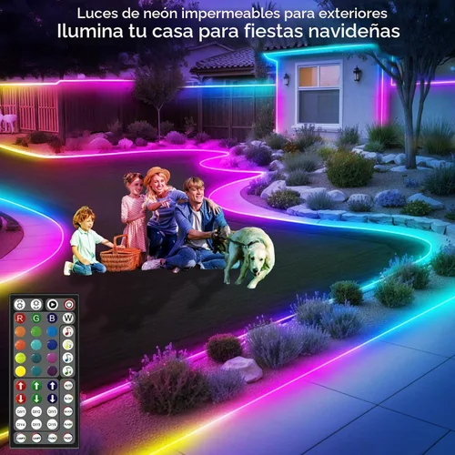 Vista 6 de FBZ Cuerda de luces LED de 32.8 pies, control de luces de neón flexible con aplicación/control remoto, múltiples modos, IP65 RGB para exteriores