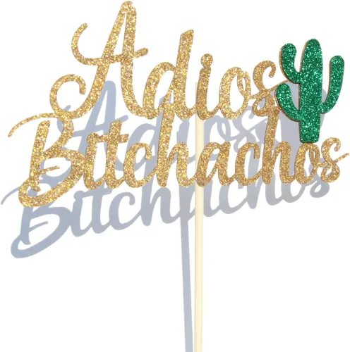 Vista 6 de Decoración para pastel de Adios Bitchachos con purpurina dorada, fiesta, despedida, reubicación, ruptura, graduación, jubilación, decoración