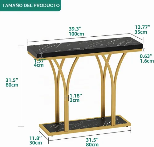 Vista 2 de YITAHOME Mesa consola dorada con luces LED, mesa de entrada, moderna y estrecha mesa auxiliar para sofá lateral con parte superior de mármol