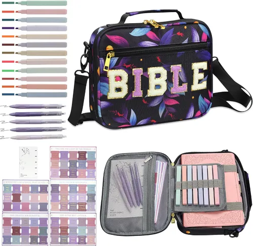 Vista 11 de GUEER Funda para Biblia para hombres, Portabiblia, Funda para Biblia Bolsa Organizadora de Transporte, con Cremallera y Bolsillos para Biblia