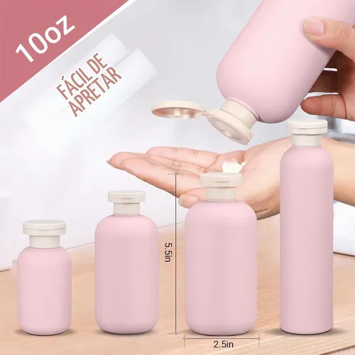 Vista 2 de ASEVAT Botellas de champú y acondicionador de viaje recargables de plástico de 10 onzas, 3 unidades, botella de viaje recargable con tapa abatible