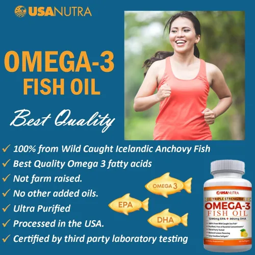 Vista 3 de Aceite de pescado Omega 3 de 2250 mg con 1350 EPA + 900 DHA Aceite de pescado islandés capturado en la naturaleza de triple fuerza, 120 cápsulas.