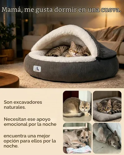 Vista 4 de Cama calmante y acogedora para cueva de perro, madriguera para No se pliega, funda con capucha, camas de capullo lavables, perros medianos y gatos