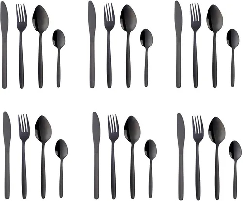 Vista 11 de BuyGo - Juego de cubiertos de 4 piezas, color negro, de acero inoxidable, portátil, para campamento, viajes, servicio para 1