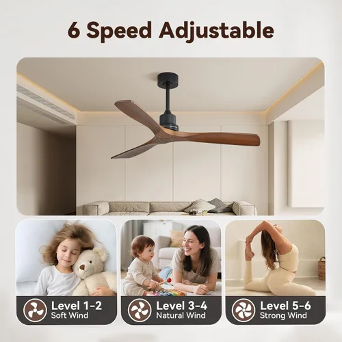 Vista 6 de Sofucor - Ventilador de techo sin luces, de 52 pulgadas, de perfil bajo, montaje empotrado, moderno, de madera, con control remoto, para interiores