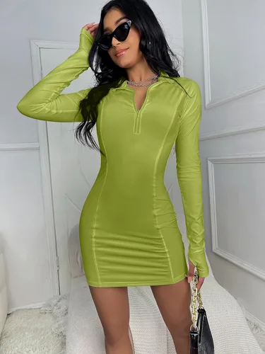 Vista 2 de LAXiMU Vestidos ajustados para mujer, casual, manga larga, sexy, para fiesta, club, mini vestido