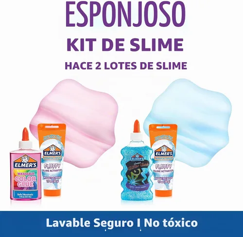 Vista 3 de Elmer's Kit de slime esponjoso, incluye pegamento de color translúcido, pegamento con purpurina, activador de slime esponjoso, 4 unidades, perfecto