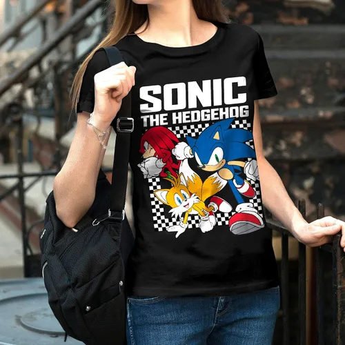 Vista 3 de Sonic The Hedgehog Knuckles Miles Group Camisetas con marco de cuadros para adultos