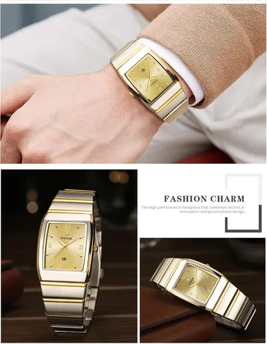 Vista 5 de WWOOR Relojes cuadrados para hombres y mujeres, reloj cuadrado de acero inoxidable para hombre con fecha, reloj casual con fecha cuadrada