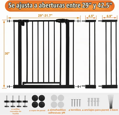 Vista 6 de keny - Puerta de seguridad para perros de 29 a 42.5 pulgadas para escaleras, cierre automático Puerta para mascotas fácil de montar a presión