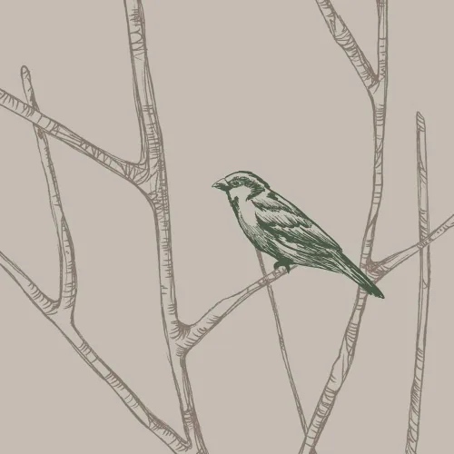 Vista 4 de Simple Shapes Papel tapiz de pájaros de rama, verde, 2 x 9 pies, individual