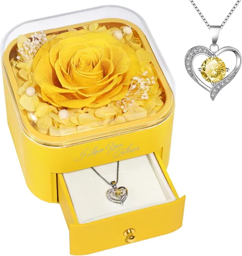 Vista 19 de Beferr Regalos de cumpleaños para mujeres, rosa real preservada con collar, rosas moradas eternas, flores para la entrega, aniversario, día de la A