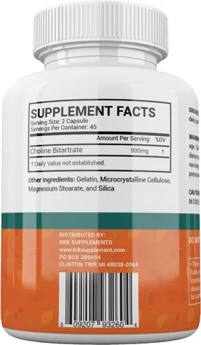 Vista 7 de Bitartrato de colina 900 mg por porción 90 cápsulas KRK SUPPLEMENTS