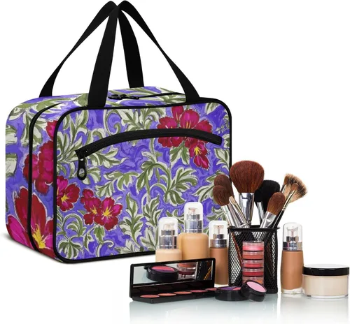 Vista 6 de Trendy Vintage Flower Purple Red hanging travel toiletry bag hanging with hook, designer cute bags for men for men toilet bolso viajero para mujer L