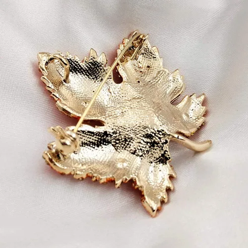 Vista 7 de Vintage elegante completo micro pavimentar amarillo naranja rojo cristal grande hoja de arce broche pin otoño joyería